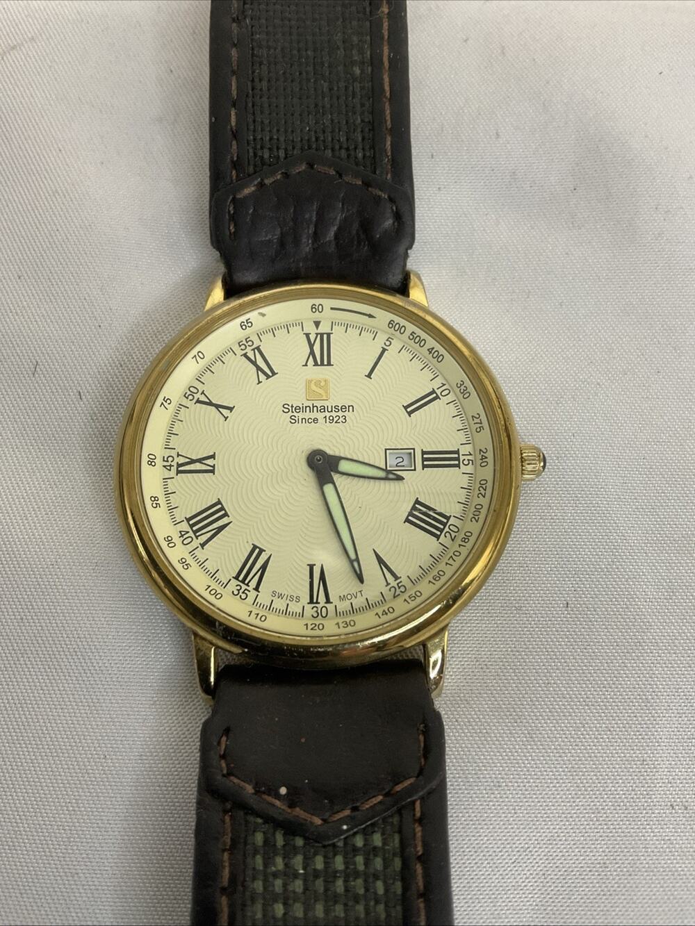 VTG VINTAGE STEINHAUSEN GOLD TONE MENS WATCH TW493G